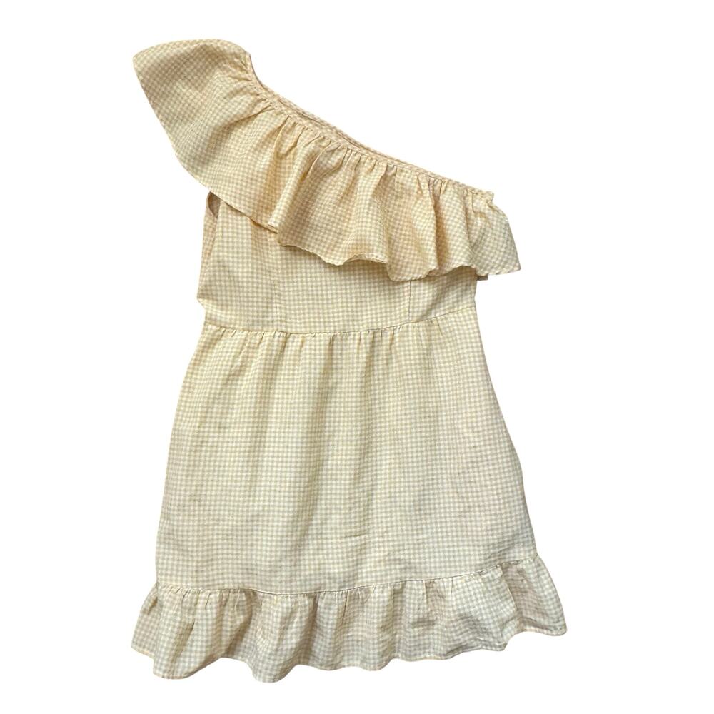 Altar’d State Yellow Checkered Mini Dress Ruffle One Shoulder Size Medium